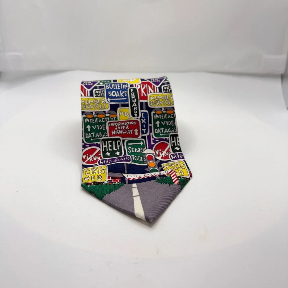 Alynn Necktie Mens OS Multi Excellent Information Superhighway Tech Silk Vintage